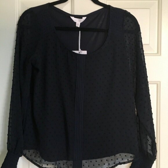 Lauren Conrad Elegant Navy Top w/Sheer Sleeve - Picture 1 of 1